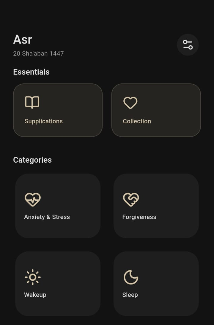 Zikr App interface Dark Mode